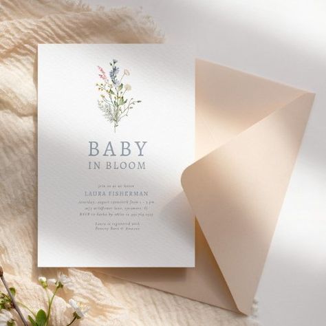 Gender Neutral Invitations, Country Baby Shower, Wildflower Baby Shower, Gender Neutral Baby Shower Invitations, Boho Baby Shower Invitations, Baby In Bloom, Spring Baby Shower, Spring Wildflowers, Bloom Baby