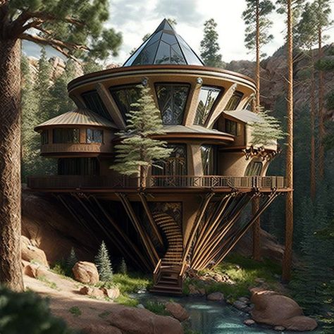 Tree House Architecture Concept, Wood Bathtub, Beautiful Tree Houses, Crazy Houses, Storybook Homes, Tree House Kids, Cool Tree Houses, Tiny House Trailer, Unusual Buildings