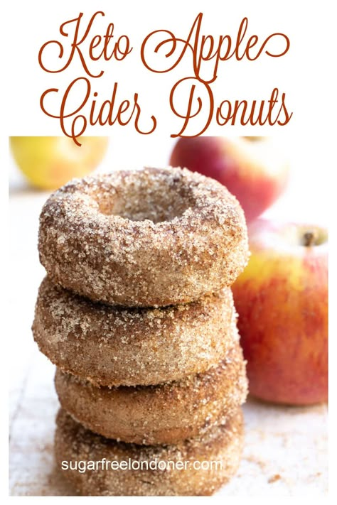 These baked keto apple cider donuts are packed with apple flavour! They are a delicious and simple autumn treat that the whole family will love - whether they are following a keto diet or not. Even better, this low carb donuts recipe contains just 1.9g net carbs per donut. Keto Apple Cider, Low Carb Donut, Keto Donuts, Keto Baking, Keto Friendly Desserts, Apple Cider Donuts, Keto Sweets, Low Carbs, Low Carb Recipes Dessert