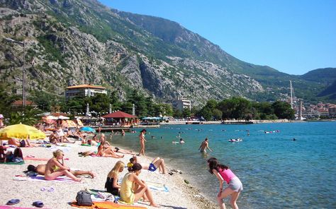 Kotor beach / Budva Riviera / Montenegro | World Beach Guide Montenegro Beach, Red Roof, Mediterranean Cruise, Outdoor Swimming Pool, Eastern Europe, Blue Water, Great View, Cruise Ship, Old Town