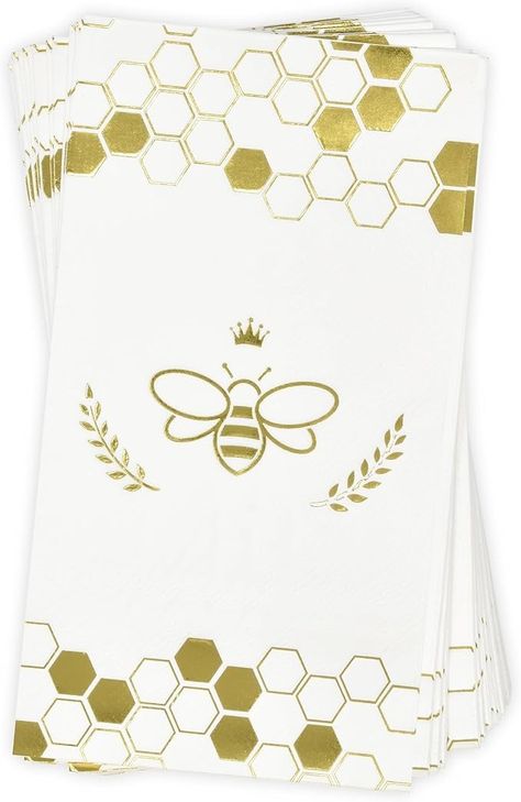 Amazon.com: 100 Gold Bee Guest Napkins Disposable Paper Pack Honey Bumble Bees Honeycomb Dinner Hand Napkin for Happy Bee Day Bathroom Powder Room Wedding Spring Birthday Party Bridal Baby Shower Decorative Towel : Health & Household Happy Bee Day, Bathroom Powder Room, Spring Birthday Party, Bee Day, Spring Birthday, Bee Honeycomb, Bumble Bees, Wedding Spring, Wedding Theme Colors