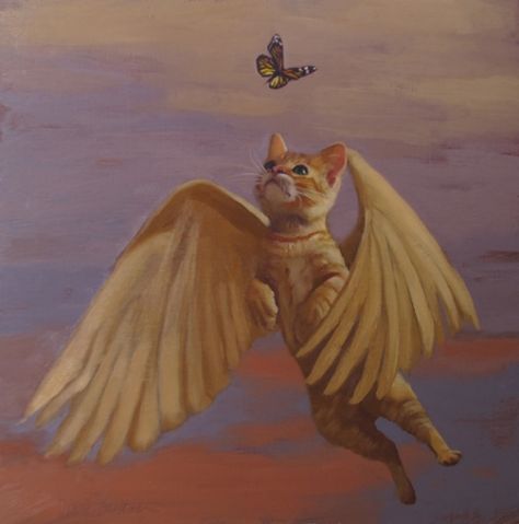 Diane Hoeptner | OIL | Flying Cat Dreams Gato Angel, Flying Cat, Arte Peculiar, Angel Cat, Cat Artwork, Arte Inspo, Silly Cats, Cat Painting, I'm Sorry