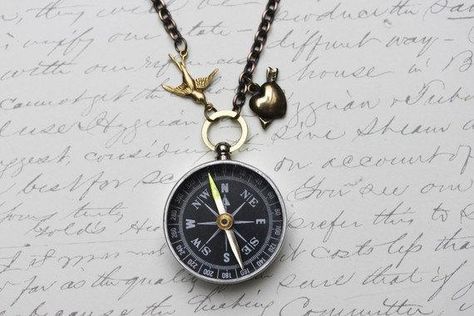 Gold Key Necklace, Key Charm Necklace, Compass Jewelry, Floating Diamond Necklace, Floating Necklace, Spike Necklace, Water Mill, Oxidized Brass, Compass Necklace