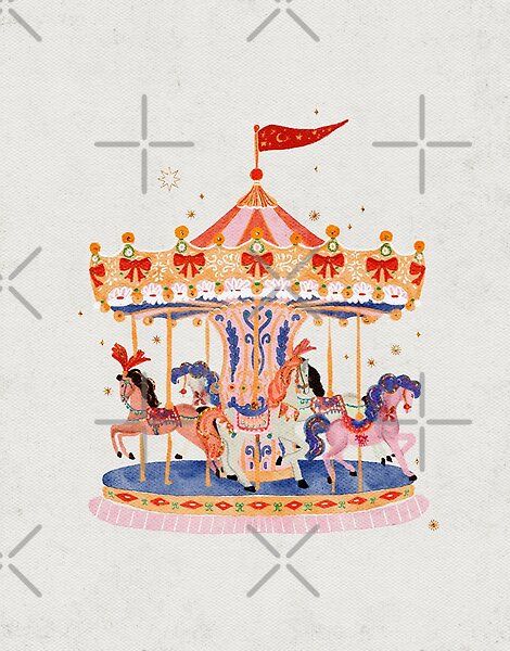 Whimsical Carousel Ride Illustration – Playful Vintage Charm by AKart19 | Redbubble Merry Go Round Illustration, Carousel Watercolor, Carousel Illustration, Carnival Pictures, Pastel Carousel, Carousel Ideas, Fizzy Goblet, Carousel Ride, Carousel Art