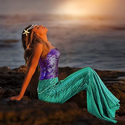 Mermaid Costume For Women, The Little Mermaid Halloween Costume, Mermaid Princess Costume, Mermaid Suit, Sequin Tube Top, Mermaid Halloween Costumes, Little Mermaid Costume, Tube Top And Skirt, Top Pearl