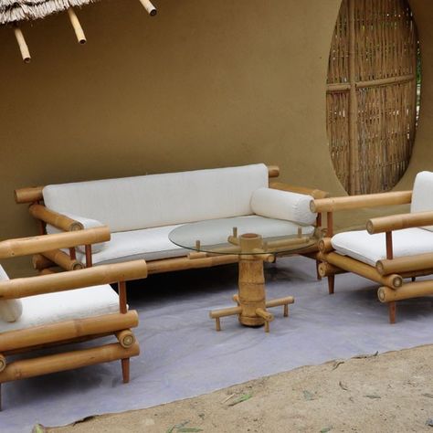 Furniture Bamboo Sofa                                                                                                                                                                                 More Bamboo Furniture Vintage, Bamboo Furniture Diy, Bamboo Furniture Design, Bamboo Diy, Bamboo Sofa, Bamboo House Design, Bamboo Architecture, Bamboo Decor, Cane Furniture