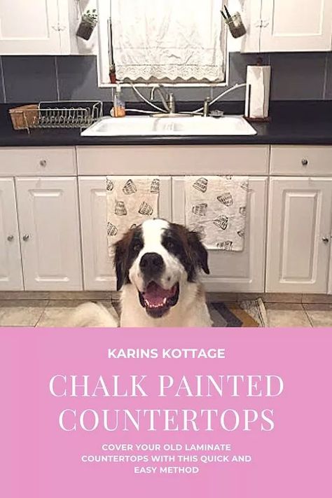 Countertop Quick Fix! Chalk Paint | Hometalk Diy Laminate Countertops, Chalkboard Paint Kitchen, Painted Countertops Diy, Kitchen Counter Diy, Beige Laminate, Painted Banister, Painted Countertops, Painting Kitchen Tiles, Countertop Decor Ideas