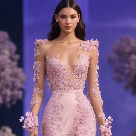 Shakhsia Dubai on Instagram: "A ethereal piece straight out of her dreams to reality of Shakhsia bespoke couture.  The inspiration behind this piece studded with thousands of hand embroidered cherry blossom flowers comes from ancient Japanese idiom "Oubaitori" which conveys the idea that people much like cherry blossom 🌸 bloom at their own pace and in their own unique way. No need to compare our journey with anyone. 🌸 🌸 🌸 🌸   Perfect dress for engagement of a true princess. Kind, loving and beautiful soul.  Delicate floral embroidery details in dew pink colour and a flattering silhouette." Cherry Blossom Inspired Dress, Cherry Blossom Fashion, Dress For Engagement, Cherry Blossom Dress, Dreams To Reality, Cherry Blossom Flowers, Engagement Dresses, Peach Blossoms, Pink Colour