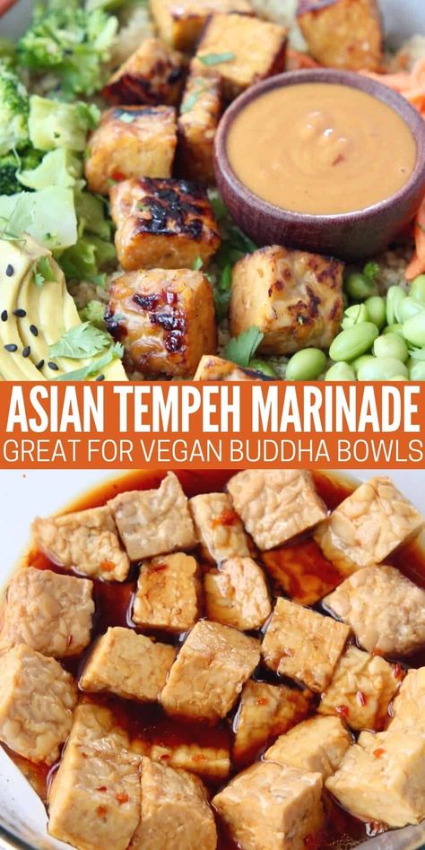 Salad Bowl Ideas, Tempeh Recipes Vegan, Tempeh Marinade, Gluten Free Asian, Vegan Bowl Recipes, Resep Vegan, Healthy Asian Recipes, Tofu Recipes Vegan, Tempeh Recipes