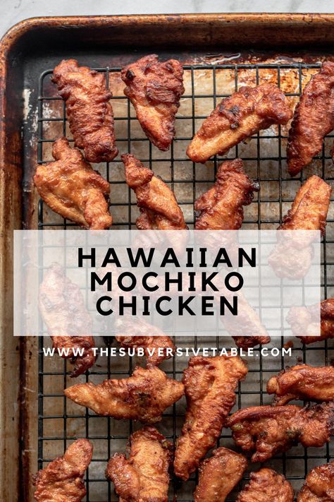 Hawaiian fried chicken on a cooling rack fitted over a sheet pan Mochiko Chicken Recipe, Mochiko Chicken, Mochiko Flour, Garlic Fried Chicken, Hawaiian Chicken Recipes, Japanese Fried Chicken, Dipping Sauces For Chicken, Chicken Crispy, Cheap Easy Meals