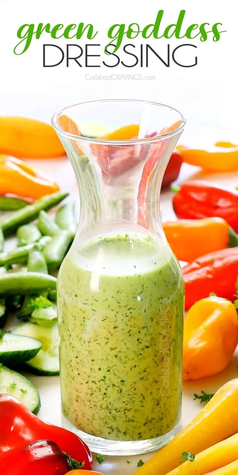 Green Goddess Dressing with ZERO MAYONNAISE to elevate your meals to the next level without any guilt!  #greengoddess #greengoddessdressing #saladdressing #salad #dressing #saladdressingrecipe #healthyrecipe #healthyeating #healthylifestyle #healthyrecipe 30 Minute Meals Chicken, Goddess Dressing Recipe, Green Goddess Dressing, How To Make Greens, Carlsbad Cravings, Salad Dressing Recipes Homemade, Turkey Soup, Soup Dinner, Green Goddess