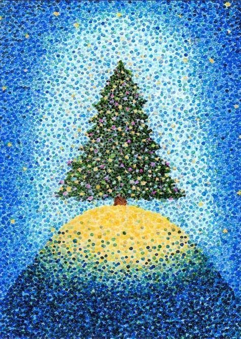 Christmas Pointillism, Pointillism For Kids, Pointilism Art, Pointillism Painting, Pointalism Art, Winter Art Lesson, Christmas Art Projects, Christmas Tree Card, Stippling Art