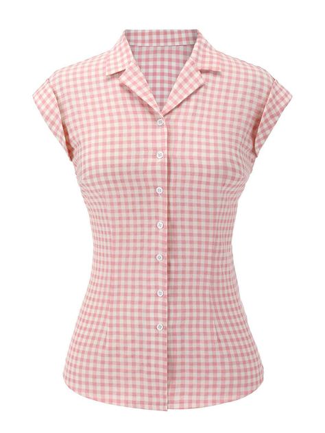 Embrace the allure of yesteryear with Retro Stage's Pink 1950s Gingham Plaid Lapel Shirt. Classic style reimagined for the modern fashionista. Plaid Clothes Womens Fashion, 50s Shirts For Women, Vintage Western Shirts For Women, Retro Outfits Dress, Dress Shirts Women, 1940s Inspired Fashion, 50s Clothes, Blouse Aesthetic, Classy Dressing