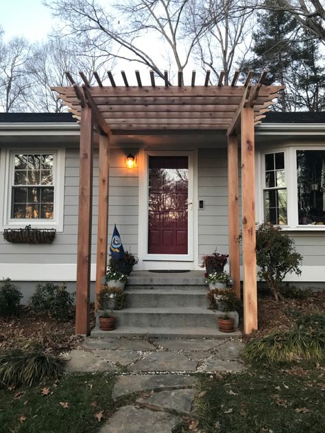 Front Door Arbor Entrance, Wood Pergola Over Front Door, Arbor Over Door, Arbor Front Door, Pergola Over Door Entrance, Arbor Over Front Door, Front Door Pergola Entrance, Front Porch Pergola Entrance, Front Door Arbor