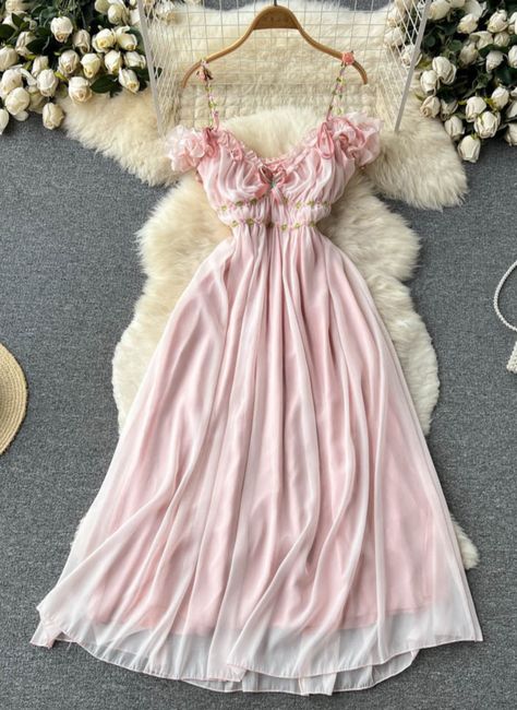 Y2k Outfits Dresses, A Line Long Dress, Beach Dress Summer, Vestidos Color Rosa, Garden Party Dress, Women Beach, Elegant Dresses For Women, Midi Dress Casual, Fairy Dress