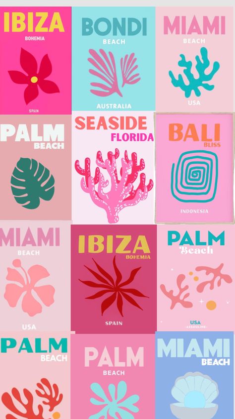 Preppy Room Posters, Preppy Collages, Palm Beach Poster, Hawaii Room, Beachy Bedroom Decor, Ella Name, Preppy Paintings, Preppy Posters, Preppy Painting