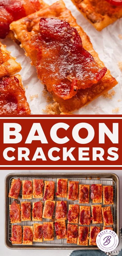 Bacon Crackers l Belly Full Candied Bacon Club Crackers, Pioneer Woman Cracker Appetizers, Bacon Cracker Appetizer, Bacon On A Cracker, Bacon On Club Crackers, Club Cracker Bacon Appetizer, Club Cracker Appetizers, Candid Bacon Crackers, Parmesan Bacon Crackers