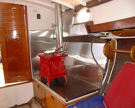 Show off your Galleys and stoves Rv Fireplace, Modern French Apartment, Rv Wood Stove, Wood Stove Installation, Tiny Wood Stove, Small Wood Stove, Vintage Stoves, Sailing Boats, European Home Decor