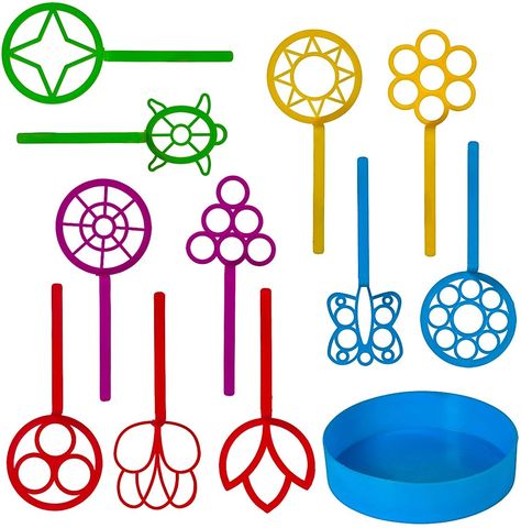 AmazonSmile: Neliblu Bulk Bubble Wand Set - Bubbles Wand Assortment - Party Favor Set of 11 Assorted Shapes and Colors Plus a Convenient Bubble Solution Tray: Gateway Big Bubble Wand, Bubble Mixture, Funky Shapes, Birthday Party Activity, Bubble Blowing, Bubble Solution, Giant Bubbles, Bubble Wand, Slime Party