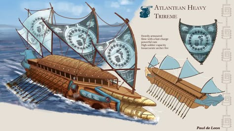 Warship Concept, Zed League Of Legends, Atlantis The Lost Empire, Mythical Creatures Fantasy, Sea Of Thieves, Ancient Greek Architecture, Sea Crafts, Fantasy Props, Castle Designs