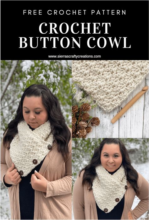 Chunky Crochet Scarf, Crochet Cowl Free Pattern, Super Scarf, Crochet Button, Crochet Neck Warmer, Button Scarf, Scarf Patterns, Crochet Cowl Pattern, Cozy Crochet