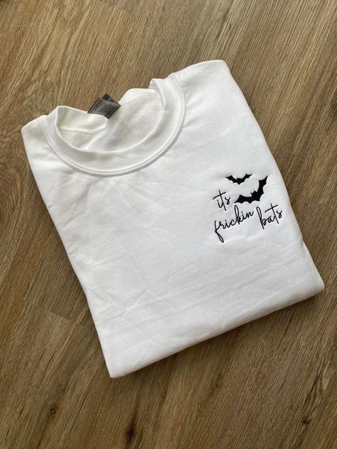 Please leave the following information in the personalization  Sweatshirt Color: Thread Color: Halloween Hand Embroidery Sweatshirt, Embroidery Ideas Machine, Fall Embroidery Designs Sweatshirt, Embroidery Tshirt Ideas, Cricut Embroidery, Pumpkin Clothes, Trending Embroidery, Frickin Bats, Embroidered Pumpkin