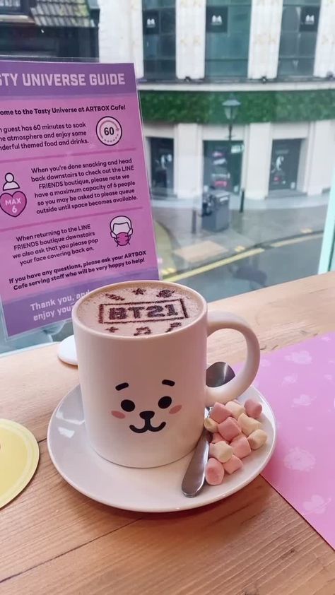 BT21 cafe !! @artbox_uk #bt21 #linefriends #army #kawaii #aesthetic #uwu #bts #bt21_official #brighton #artboxcafe #fyp Bts Starbucks Drink, Kpop Cafe Aesthetic, Cafeterias Aesthetic, Artbox Cafe, Kpop Cafe, Bts Cafe, Theme Cafe, Kpop Food, Kawaii Cafe