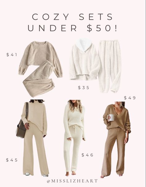 Loungewear Sets For Women, Cozy Sets Women, Cream Set Outfit, Women’s Loungewear Set, Amazon Lounge Sets, Going Home Outfit For Mom Winter, Amazon Matching Sets, Wantable Cozytober, Beige Set Outfit