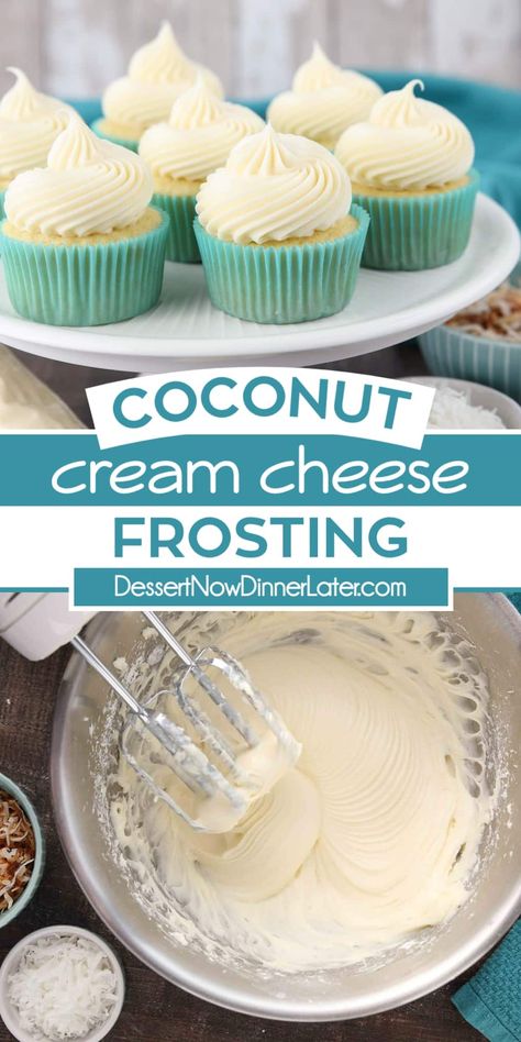 Coconut Cream Cupcakes Easy, Coconut Frosting Recipe Condensed Milk, Recipes With Coconut Extract, Fun Frosting Flavors, Coconut Cake Frosting Icing Recipe, Flavored Cream Cheese Frosting Recipes, Whipped Coconut Frosting, Coconut Icing Recipe 3 Ingredients, Coconut Cake With Cream Cheese Frosting