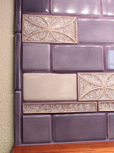 Purple Tile Design - Repinned by Anna Marie Fanelli - www.annamariefanelli.com White Tile Bathroom Walls, Lavender Kitchen, Purple House, Purple Tile, Beadboard Backsplash, Purple Kitchen, Purple Bathrooms, Tile Remodel, Purple Bedroom