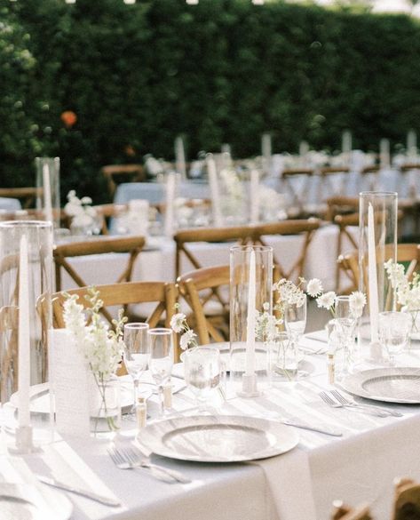 Wedding Backyard Reception, Backyard Reception, Reception Tablescapes, White Roses Wedding, Kauai Wedding, Winter Wedding Flowers, Modern Minimalist Wedding, Table Setting Decor, Villa Wedding