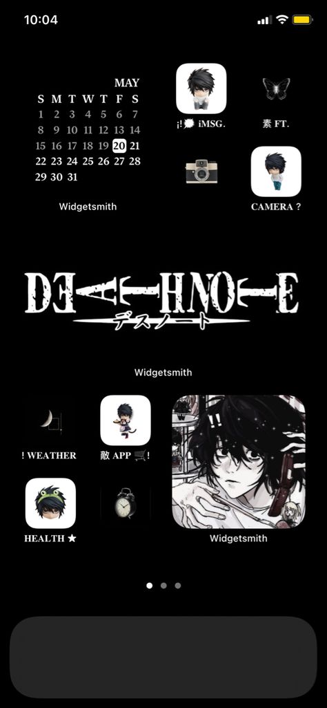 Deathnote Homescreen Layout, L Lawliet Lockscreen, Anime Iphone Theme, Iphone Homescreen Ideas Dark, Anime Phone Layout, Dark Phone Layout, Dark Ios Layout, Dark Homescreen Layout, Lawliet Aesthetic