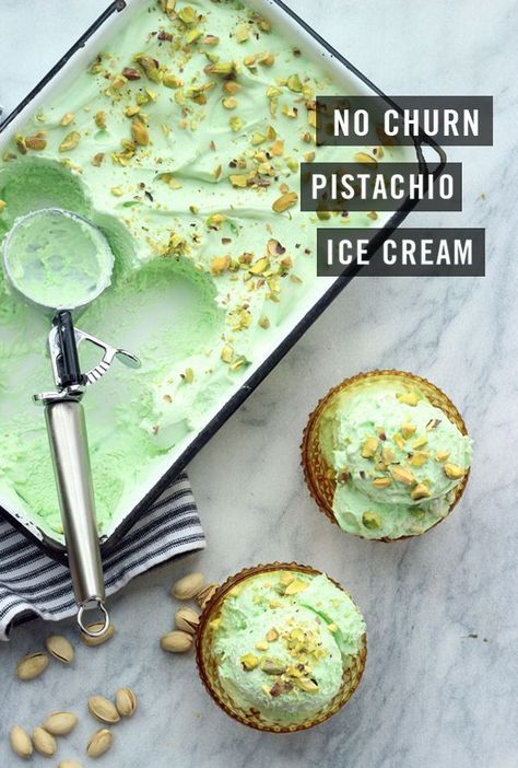 no churn green pistachio ice cream for St.Patrick's day / The Sweet Escape The Sweet Escape, Granitas, Pistachio Recipes, Ice Cream Maker Recipes, Pistachio Ice Cream, Homemade Ice Cream Recipes, Sorbet Recipes, No Churn Ice Cream, Ice Cream Popsicles