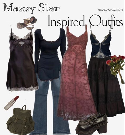 Mazzy Star Clothes, Whimsigoth Concert Outfit, Mazzy Star Dress, Whimsigoth Corset Outfit, Mazzy Star Inspired Outfit, Mazzy Star Style, Simple Whimsigoth Outfit, Y2k Whimsigoth Outfits, Mazzy Star Outfit Aesthetic