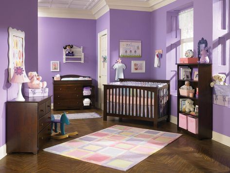 Colors That Go With Lavender [15 Inspirational Photos] Furniture Room Ideas, Nursery Dark Furniture, Newborn Baby Room, Lavender 15, Purple Nursery Decor, Modern Baby Nursery, Lavender Nursery, Purple Nursery, Girl Nursery Themes