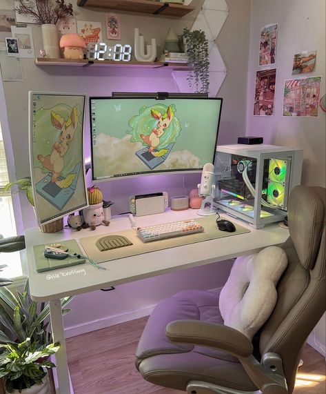 Cute And Aesthetic, Setup Gaming, Makeover Ideas, Gaming Setup, Gaming Chair, Gaming, Computer, Desk, Wallpapers