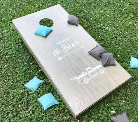 Beach Bash Cornhole countryliving Cricut Cornhole Boards, Cornhole Boards Diy, Cornhole Board Plans, Cornhole Lights, Diy Projects For Couples, Diy Cornhole Boards, Corn Hole Diy, Cornhole Designs, Custom Cornhole Boards