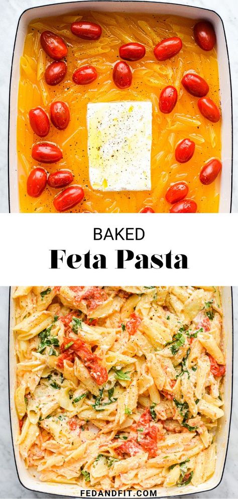 Pasta Sheets Ideas, One Pan Pasta Recipes Oven, One Pan Tomato Feta Pasta, One Baking Dish Meals, Pasta Feta Recipes, 1 Pan Pasta Bake, One Pan Baked Pasta, One Pot Baked Pasta, Banza Pasta Bake