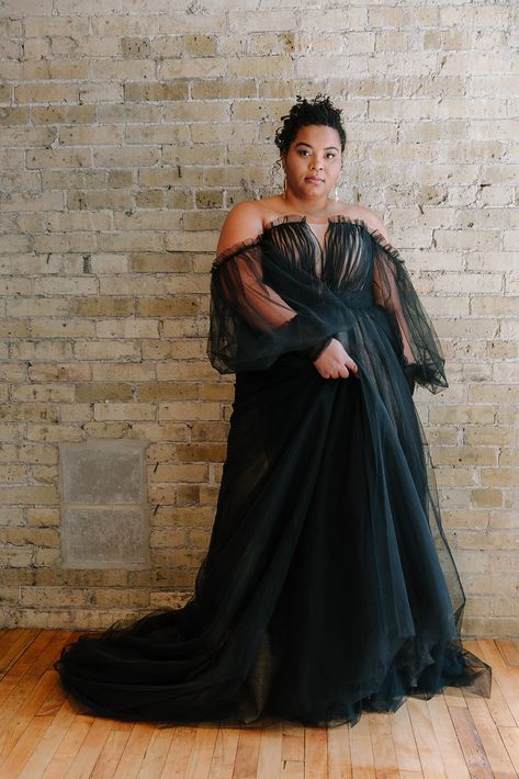 Plus Size Wedding Dresses — Strike Bridal Bar Black Plus Size Wedding Dress, Studio Levana, Black Wedding Gowns, Goth Wedding, Curvy Bride, Tulle Ball Gown, Milwaukee Wisconsin, Gothic Wedding, Black Wedding Dresses