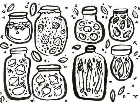 Grandma's pantry and home fermantation lab by Olga Zelenska on Dribbble Fermentation Illustration, Pantry Illustration, Fermenting Jars, Food Branding, Jar Design, Silver Spring, Show And Tell, Food Illustrations, Kombucha