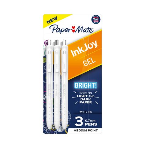 Paper Mate Inkjoy Gel Bright! Pens, Medium Point (0.7mm) | Papermate Liquid Paper, Handwriting Paper, Scratch Paper, Paper Mate, Daily Writing, Ink Pens, Writing Tasks, White Gel Pen, Drawing Supplies