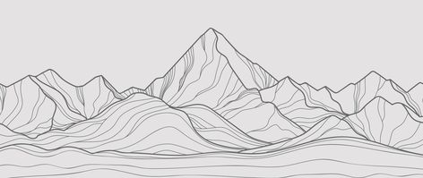 Contour Tattoo, Line Art Mountains, Mountain Line Art, Minimal Landscape, Background Minimal, Fineliner Art, Minimal Wall Decor, Wallpaper Illustration, Mountain Drawing