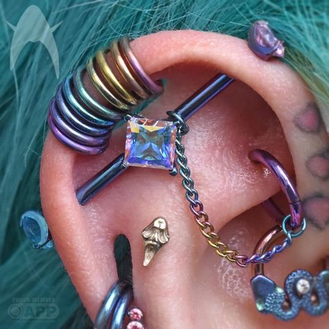 Luci Doll on Instagram: “Upgraded my own ear today! Fresh anodization in my coin slot, custom anodized chain, and a white gold Scream mask from @m.us.hroom 😱 . . .…” Ear Project, Ear Styling, Gauges Piercing, Scream Mask, Piercing Inspo, Diy Wine Glasses, Cool Ear Piercings, Pretty Ear Piercings, Cool Piercings