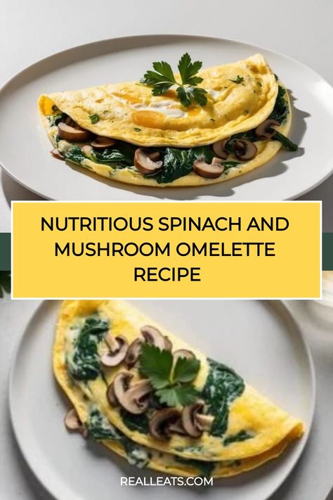 Nutritious spinach and mushroom omelette on a white plate garnished with parsley. Spinach And Mushroom Omelette, Mushroom Omelette Recipe, Omelette With Spinach, Omlet Recipes, Spinach Omelette, Mushroom Breakfast, Mushroom Omelette, Spinach And Mushrooms, Spinach And Mushroom