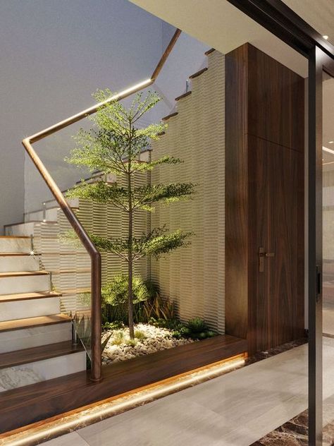 تحت الدرج, Indoor Courtyard, Staircase Interior Design, Staircase Design Modern, Stairs Design Interior, Interior Design Videos, Inside Garden, Office Interior Design Modern, Courtyard Design