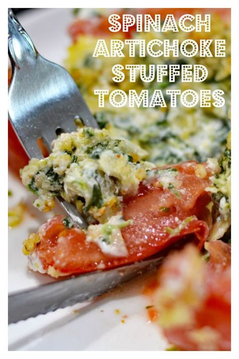 Stuffed Tomatoes Recipes Vegetarian, Vegan Stuffed Tomatoes, Spinach Stuffed Tomatoes, Artichoke Stuffed, Stuffed Vegetables, Vegetarian Ideas, Clean Eating Vegan, Stuffed Tomatoes, Tomatoes Recipe