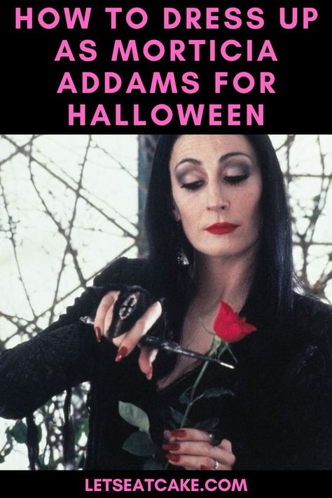 This Halloween, dress up as classic goth icon Morticia Addams with this DIY costume. From her long black dress to red nails, here's everything you need to create this Addams Family cosplay.#morticiaaddams #halloween #costume Long Black Dress Halloween Costume, Morticia Addams Makeup, Morticia Addams Costume, Goth Icon, Black Dress Halloween Costume, Classic Goth, Black Mermaid Dress, Family Cosplay, Fancy Cocktails