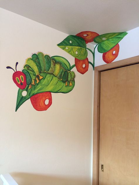 Caterpillar Painting, Eric Carle Classroom Theme, Caterpillar Nursery, Hungry Caterpillar Nursery, Hungry Caterpillar Classroom, Eric Carle Classroom, Caterpillar Book, Daycare Decor, Wedding Scrapbooking Layouts