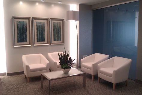 reception waiting area by Home For A Change Commercial Interiors Medspa Design Waiting Area, Medical Office Lobby Waiting Area, Small Office Waiting Area Seating, Lobby Chairs Waiting Area, Office Waiting Area Seating, Medspa Waiting Room, Salon Waiting Area Seating, Small Waiting Room Ideas, Small Waiting Area Office