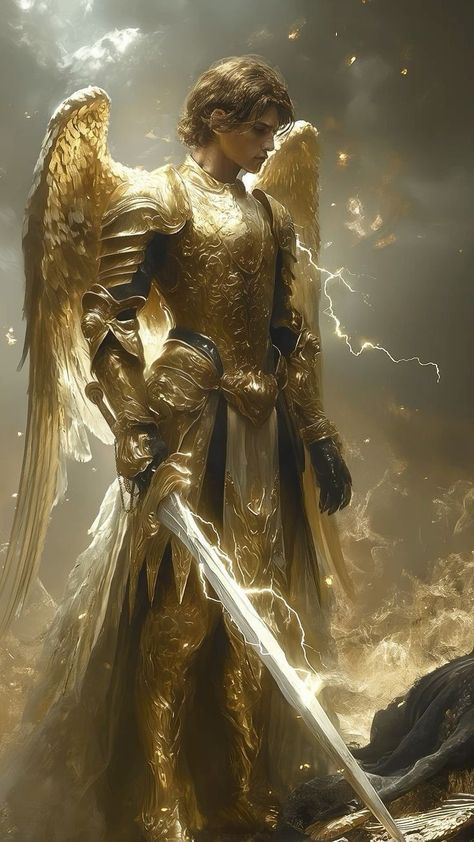 Archangel Michael Aesthetic, Archangel Cassiel, Angel Army, Warrior Angels, Male Angel, Heaven Art, Beautiful Angels Pictures, Angel Warrior, San Michele